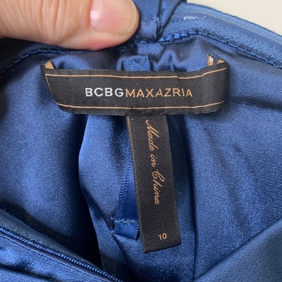 BCBGMaxAzria | Midnight Blue Satin Corset Bow Strapless Prom Wedding Dress 10 - Picture 14 of 17
